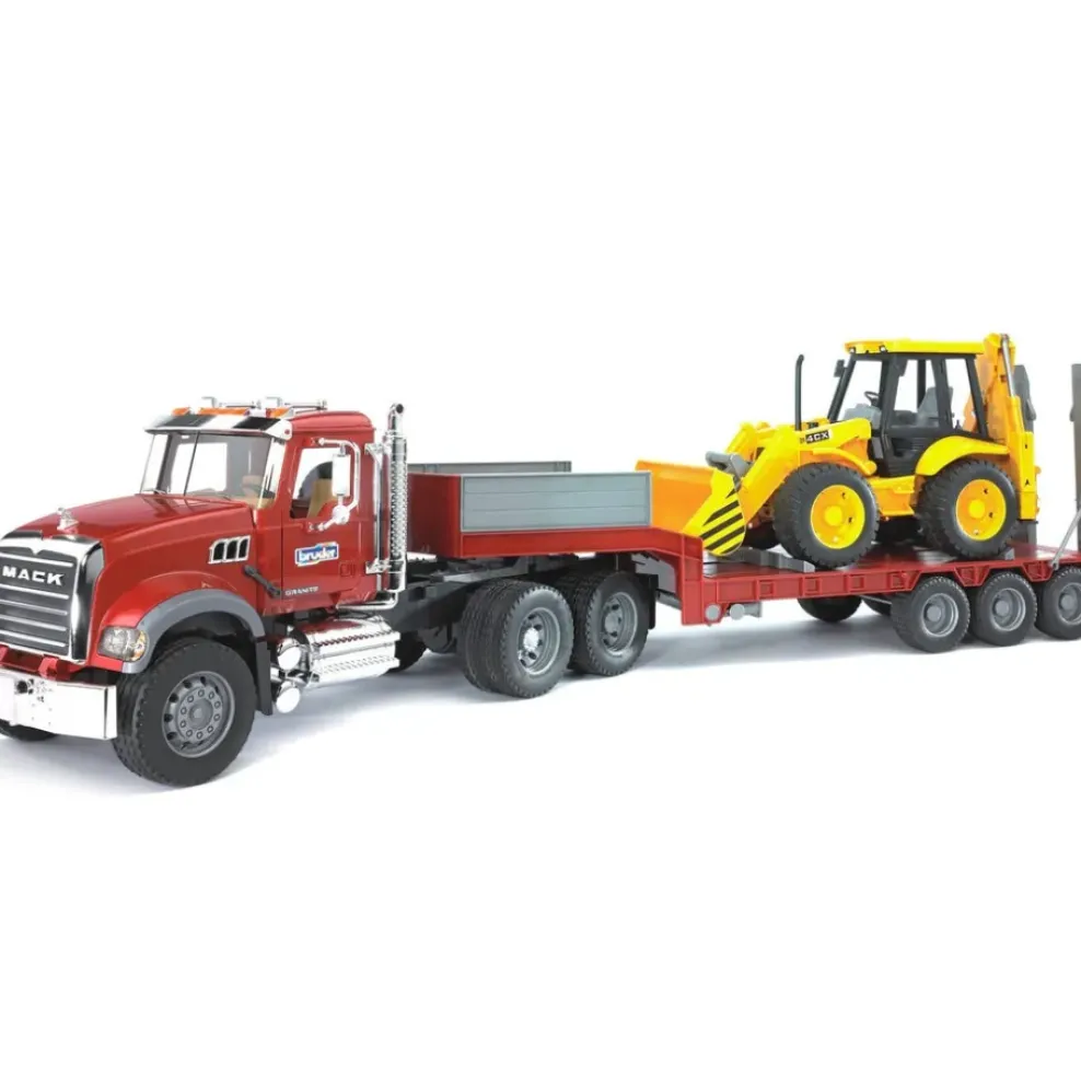 Bruder ® MAC Granite Flatbed Truck with JCB Loader Backhoe Outlet