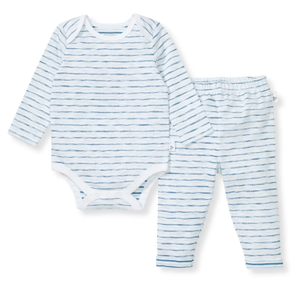 Burt's Bees Baby Burt's Bees Organic Baby Bodysuit Set Blue Slub Stripe Clearance
