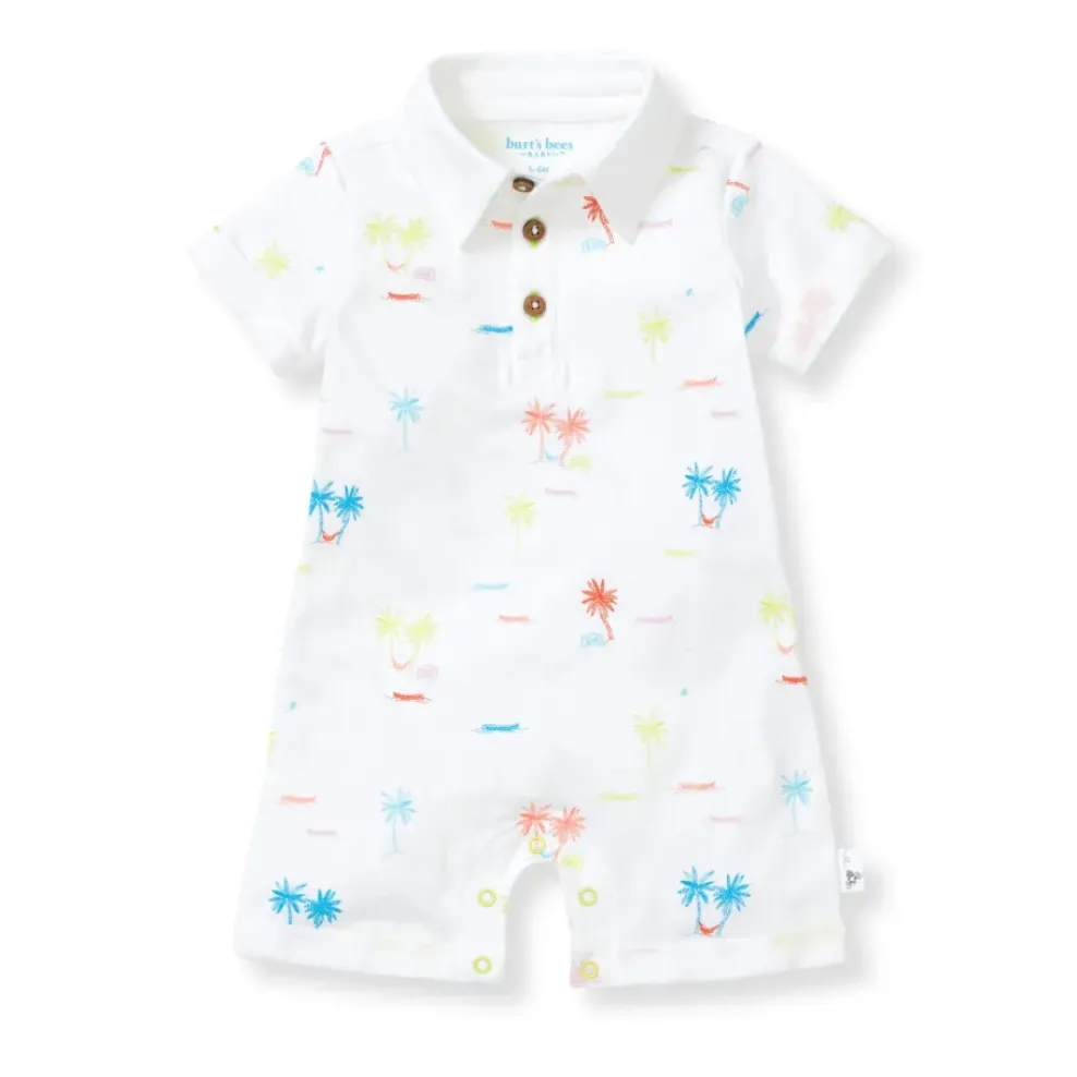 Burt's Bees Baby Burt's Bees Organic Baby Beach Shack Polo Romper Hot