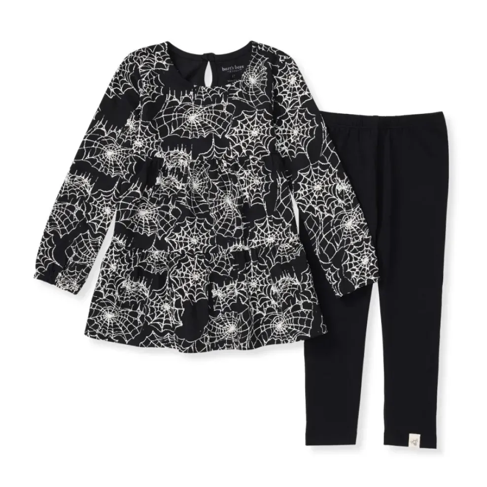 Burt's Bees Baby Burt's Bees Organic Baby Girl Spiderwebs Shirt and Pant Set New