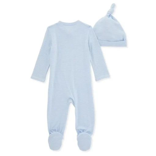 Burt's Bees Baby Burt's Bees Organic Baby Micro Stripe Jumpsuit & Knot Top Hat Set Blizzard Sale