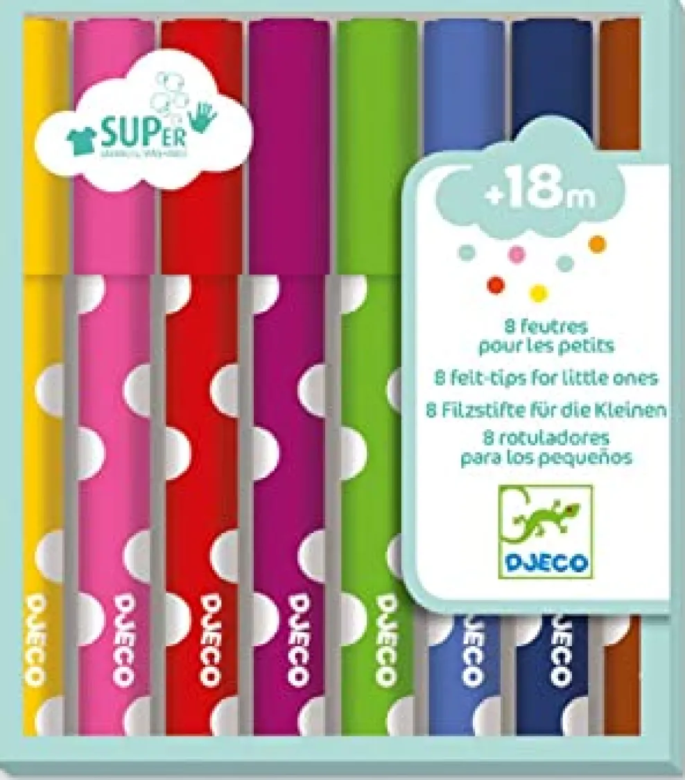 Djeco 8 Felt Tip Markers for Little Hands New