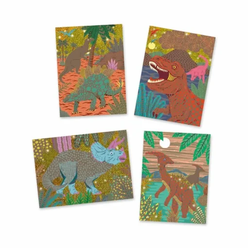 Djeco Metallic Scratch Card Activity Set: When Dinosaurs Reigned Fashion
