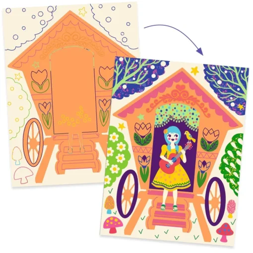 Djeco Metallic Scratch Card Activity Set: Wacky Houses Online