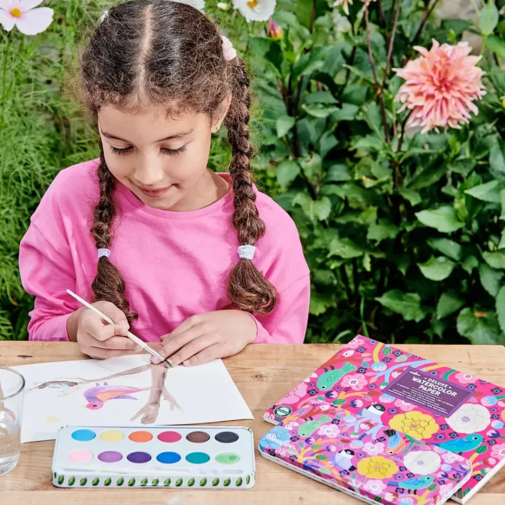 eeBoo Watercolors: Birds in Fuchsia Hot