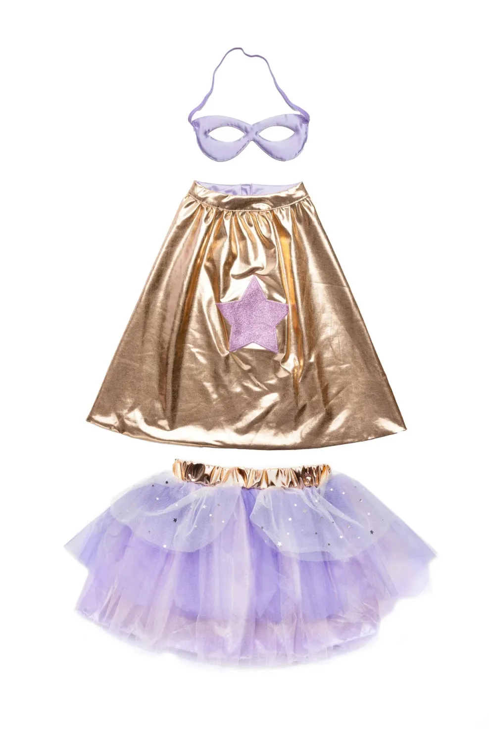 Creative Education of Canada Inc Great Pretenders Super Duper Tutu Cape & Mask, Metallic Rose Gold & Lilac Size 4/6 New