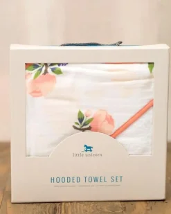 Little Unicorn Hooded Towel Set Watercolor Rose New