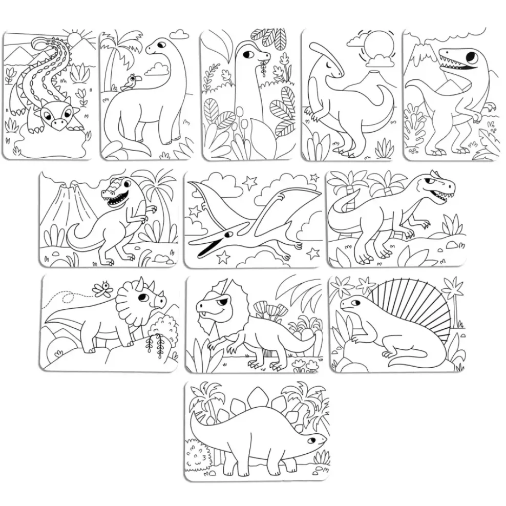 Ooly Undercover Art Hidden Pattern Coloring Activity Art Cards - Dino Tales New