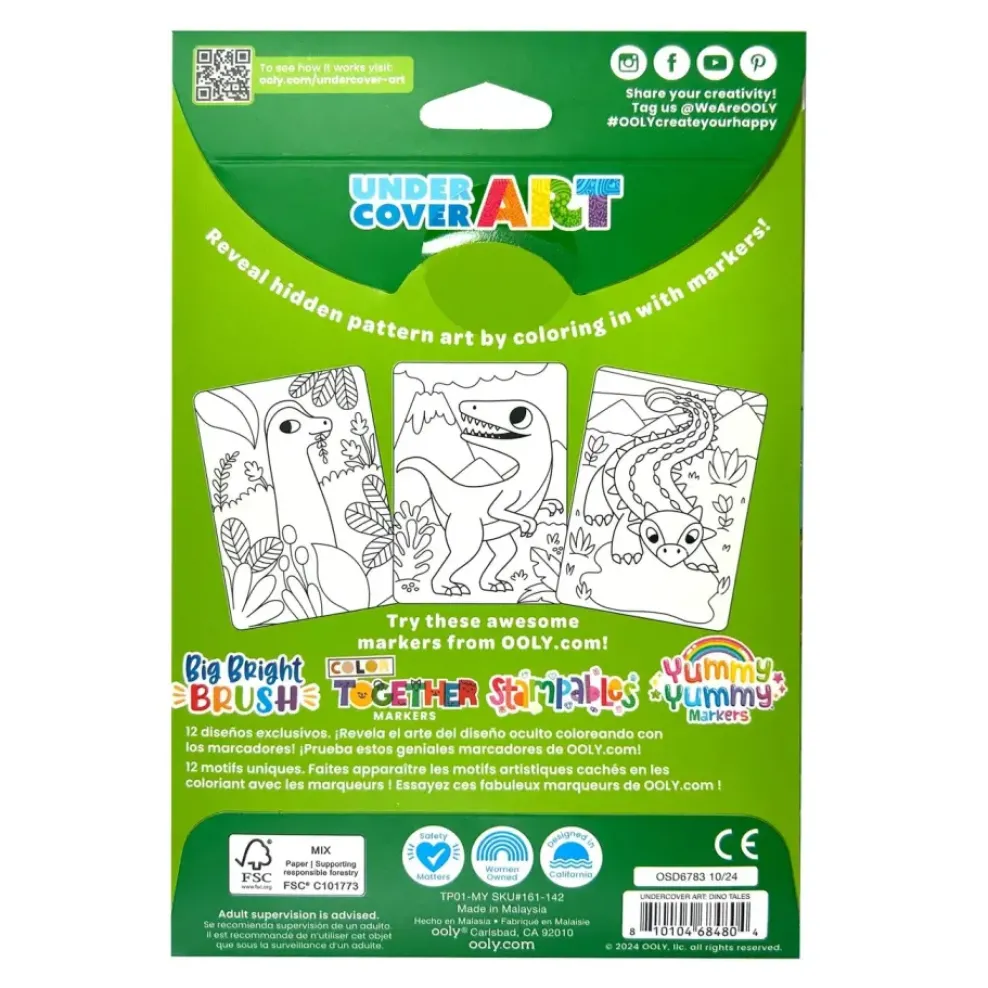 Ooly Undercover Art Hidden Pattern Coloring Activity Art Cards - Dino Tales New
